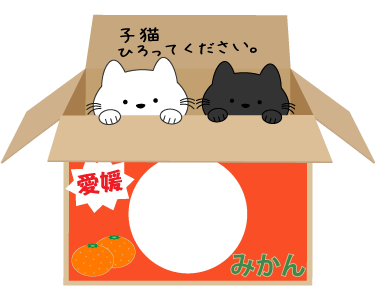捨て猫が入ったみかんの段ボール箱の被り物（丸顔用・サムネイル）