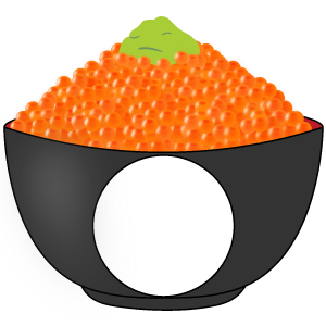 イクラ丼の被り物（丸顔用・サムネ）