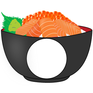 サーモンいくら丼の被り物（丸顔用・サムネ）