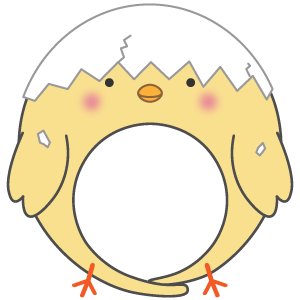 卵の殻を被ったヒヨコの被り物（丸顔用・サムネ）