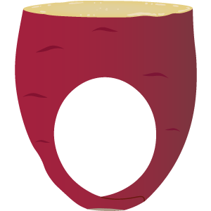 半分に切ったサツマイモの被り物（面長顔用・サムネ）