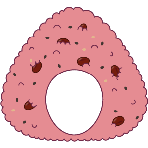 赤飯の三角おにぎりの被り物２（面長顔用・サムネ）