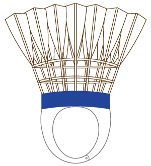 バドミントンのシャトルコック（青線）の被り物（面長顔用・サムネ）