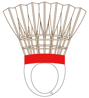 バドミントンのシャトルコック（赤線）の被り物（面長顔用・サムネ）