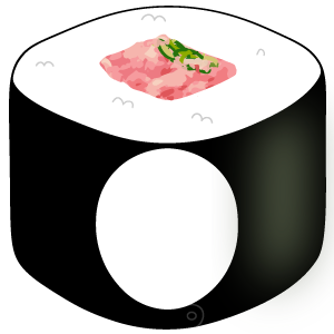 ねぎトロ巻きの被り物（面長顔用・サムネ）