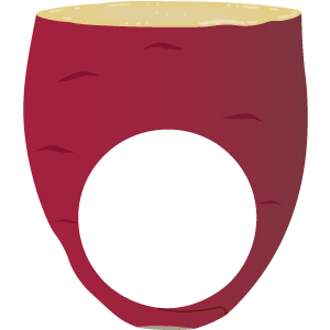 半分に切ったサツマイモの被り物（丸顔用・サムネイル）