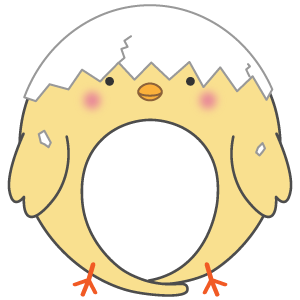 卵の殻を被ったヒヨコの被り物（面長顔用・サムネ）