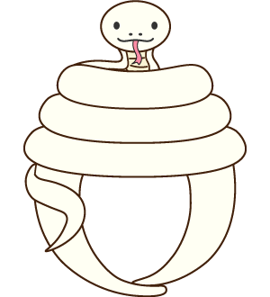 とぐろを巻いた白いヘビの被り物（面長顔用・サムネイル）