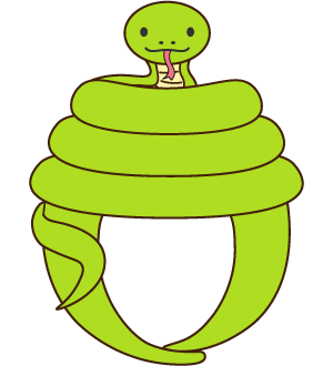 とぐろを巻いたヘビの被り物（面長顔用・サムネイル）