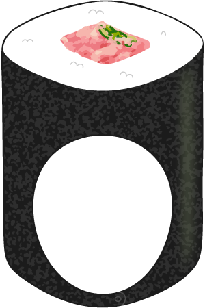 長いネギトロ巻きの被り物（面長顔用・サムネイル）