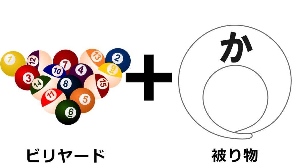ビリヤード(ストライプボール)に被り物が融合して完成したイラスト